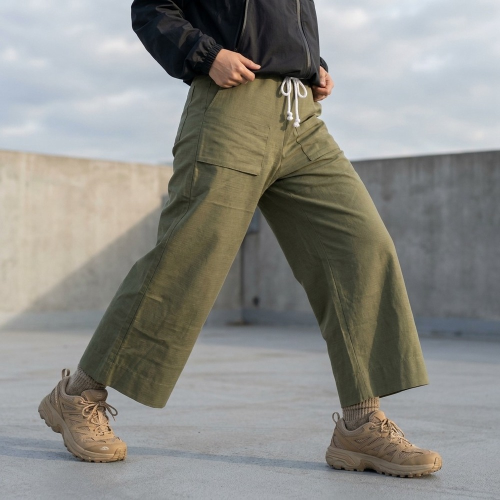 LOCAL EUROPEAN Women Wide Leg Pants XS/S Olive Green Gorpcore Utility